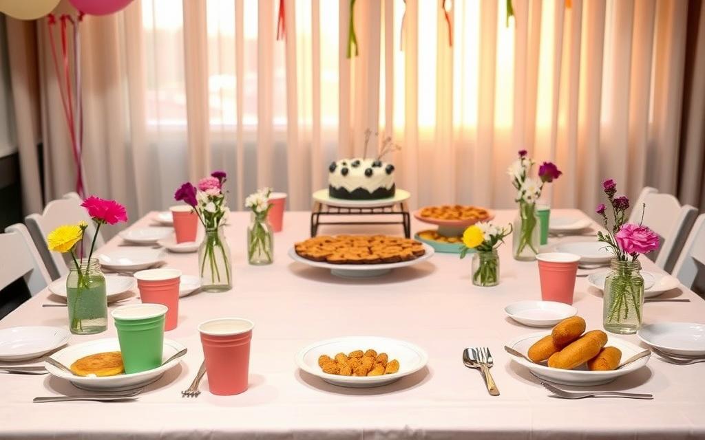 montagem de mesa de festa simples e barata